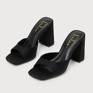 LULUS Black Preslie Satin High Heel Slide Sandals